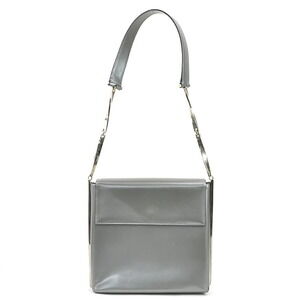Salvatore Ferragamo Shoulder Bag Leather Metal Gray Silver